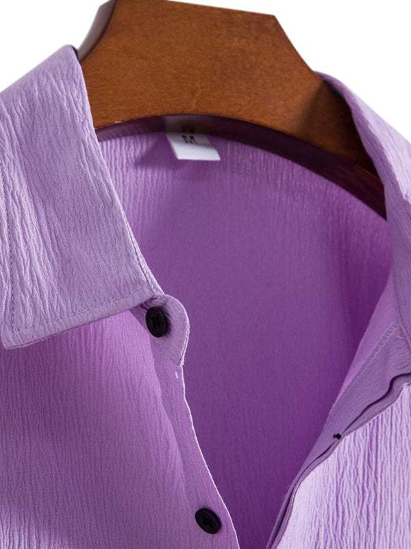 Effortlessly Stylish Men's Short Sleeve Casual Button-Up Shirt in Soft Cotton-Linen Blend - MENLL