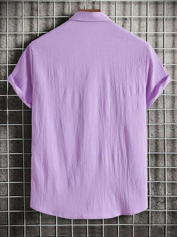 Effortlessly Stylish Men's Short Sleeve Casual Button-Up Shirt in Soft Cotton-Linen Blend - MENLL