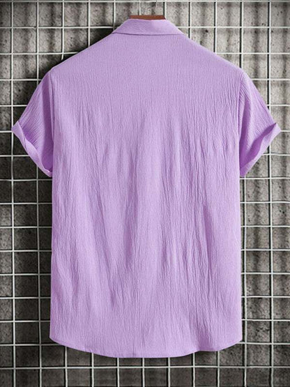 Effortlessly Stylish Men's Short Sleeve Casual Button-Up Shirt in Soft Cotton-Linen Blend - MENLL