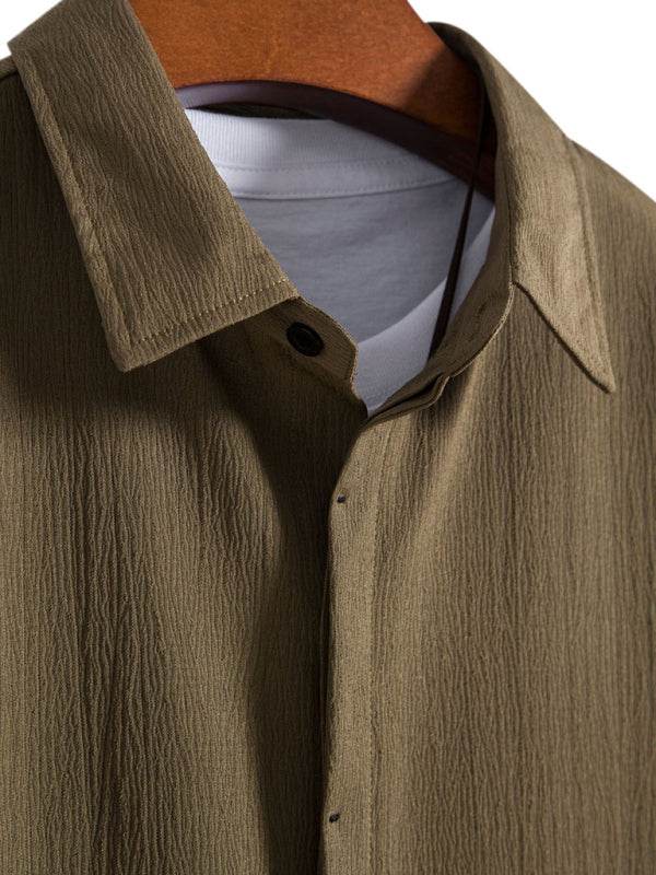Effortlessly Stylish Men's Short Sleeve Casual Button-Up Shirt in Soft Cotton-Linen Blend - MENLL