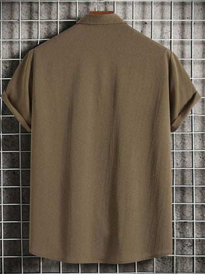 Effortlessly Stylish Men's Short Sleeve Casual Button-Up Shirt in Soft Cotton-Linen Blend - MENLL
