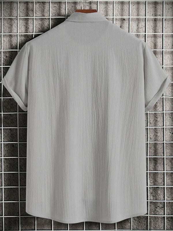Effortlessly Stylish Men's Short Sleeve Casual Button-Up Shirt in Soft Cotton-Linen Blend - MENLL