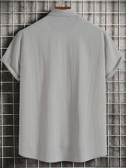 Effortlessly Stylish Men's Short Sleeve Casual Button-Up Shirt in Soft Cotton-Linen Blend - MENLL