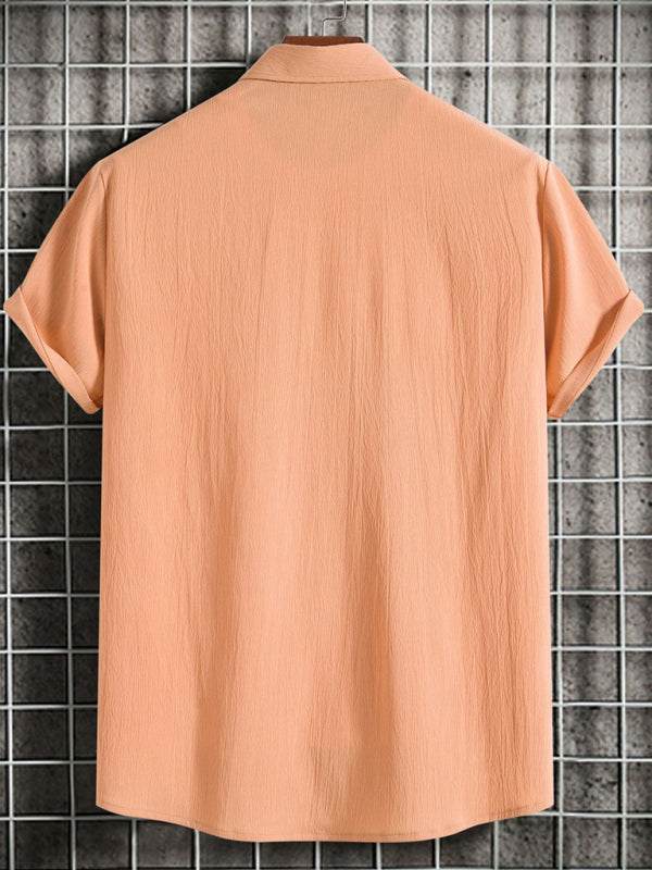 Effortlessly Stylish Men's Short Sleeve Casual Button-Up Shirt in Soft Cotton-Linen Blend - MENLL