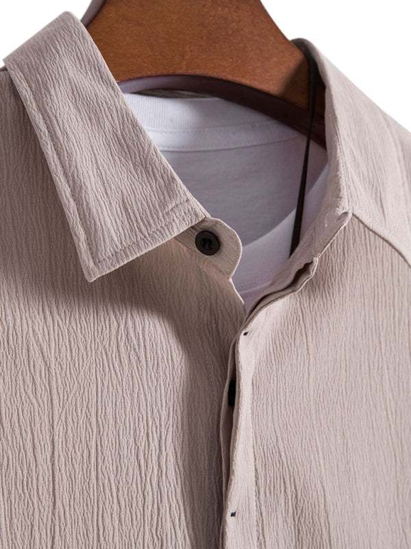 Effortlessly Stylish Men's Short Sleeve Casual Button-Up Shirt in Soft Cotton-Linen Blend - MENLL