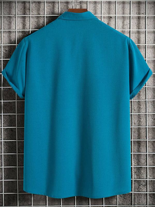 Effortlessly Stylish Men's Short Sleeve Casual Button-Up Shirt in Soft Cotton-Linen Blend - MENLL