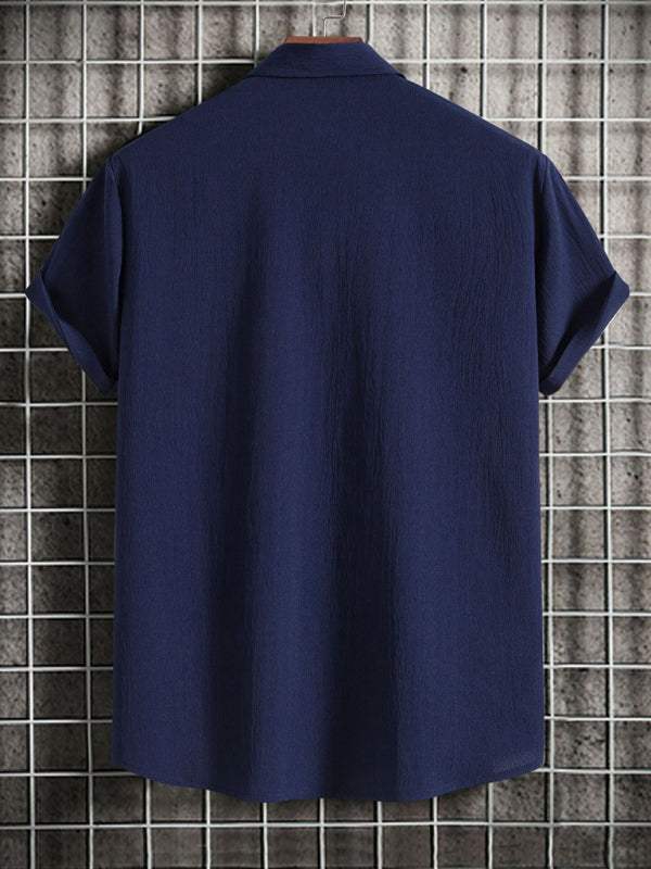 Effortlessly Stylish Men's Short Sleeve Casual Button-Up Shirt in Soft Cotton-Linen Blend - MENLL