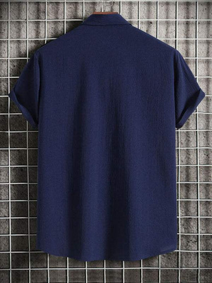 Effortlessly Stylish Men's Short Sleeve Casual Button-Up Shirt in Soft Cotton-Linen Blend - MENLL