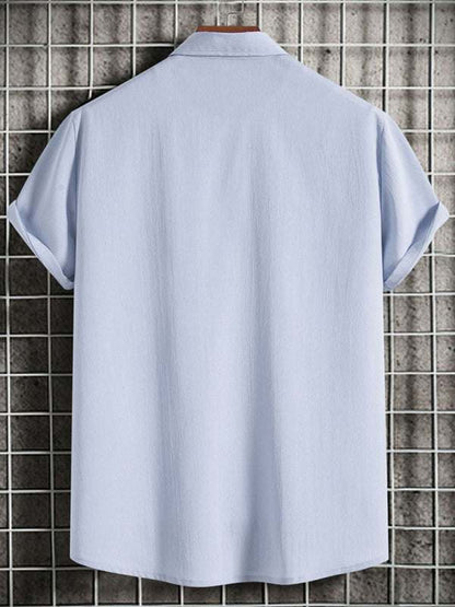 Effortlessly Stylish Men's Short Sleeve Casual Button-Up Shirt in Soft Cotton-Linen Blend - MENLL