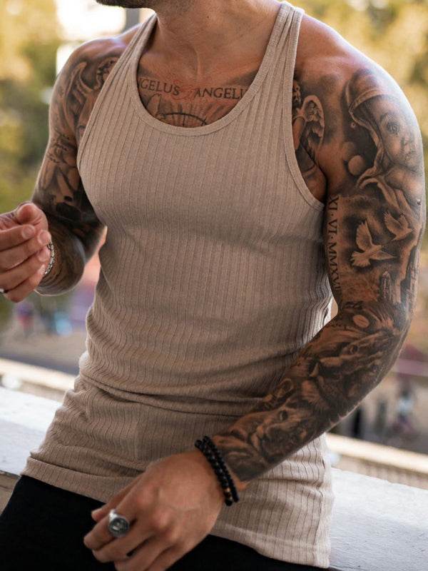 Elevate Your Workout: Knitted Striped Men's Racerback Slim Fit Vest for Ultimate Comfort and Style - MENLL