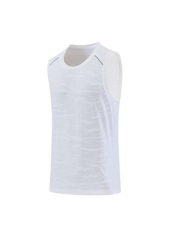 Men's ultra-light quick-dry running vest with loose round neck, breathable fabric.