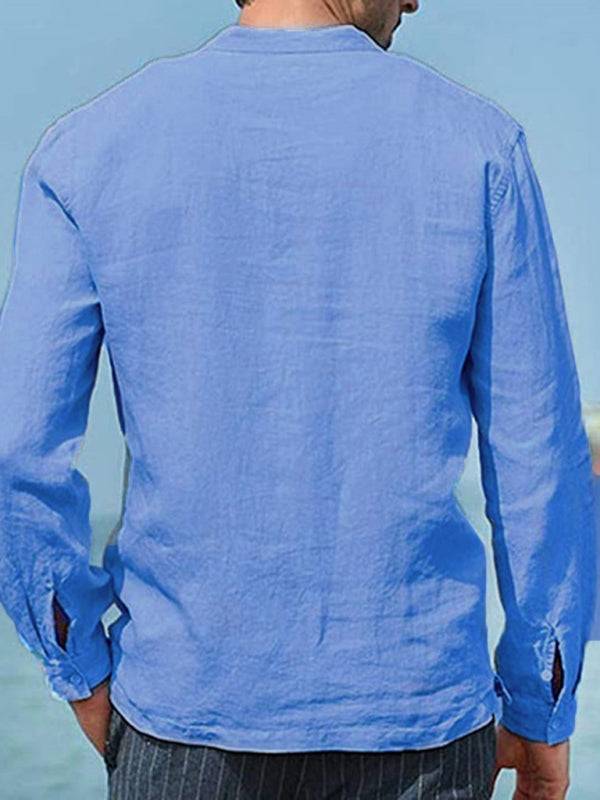 Stylish Men's Cotton-Linen Pocket Shirt for Effortless Spring-Summer Chic - MENLL