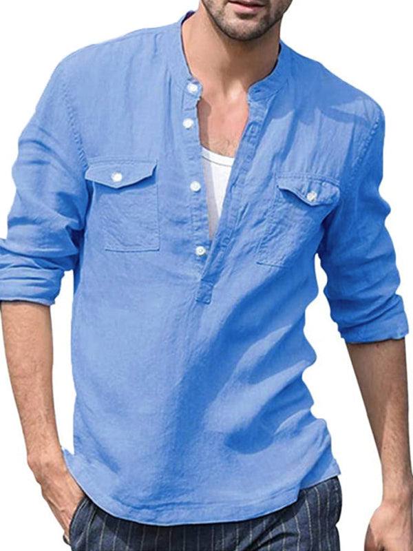 Stylish Men's Cotton-Linen Pocket Shirt for Effortless Spring-Summer Chic - MENLL