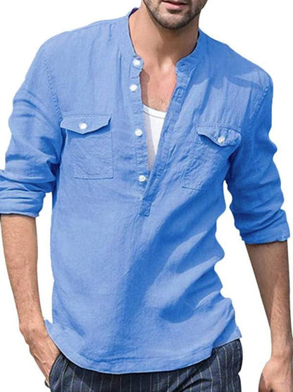 Stylish Men's Cotton-Linen Pocket Shirt for Effortless Spring-Summer Chic - MENLL