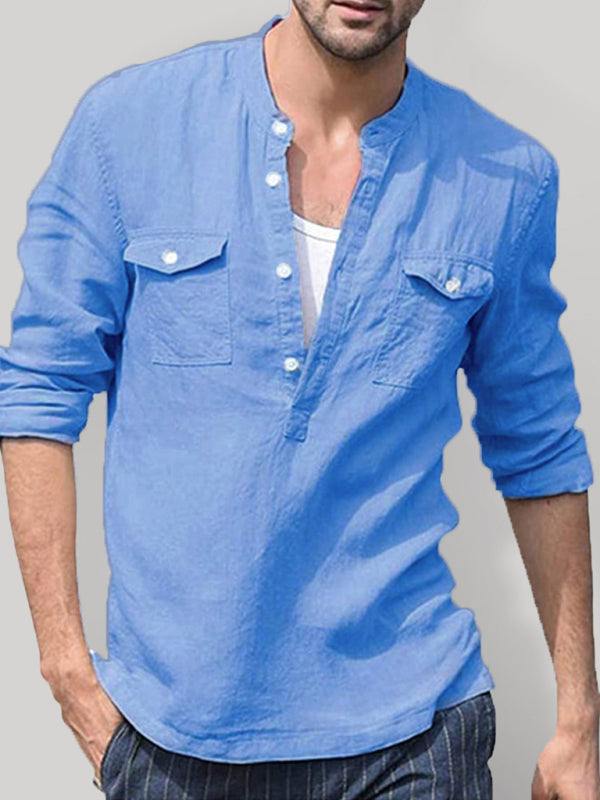 Stylish Men's Cotton-Linen Pocket Shirt for Effortless Spring-Summer Chic - MENLL