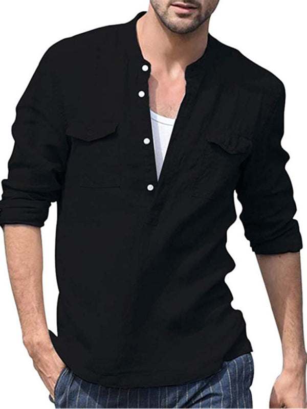 Stylish Men's Cotton-Linen Pocket Shirt for Effortless Spring-Summer Chic - MENLL