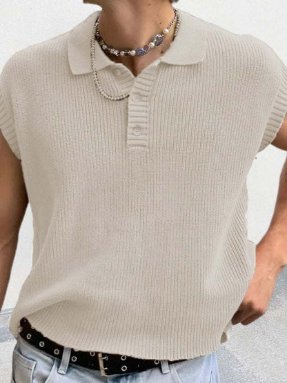 Men's knitted polo with lapel collar in solid color for spring-summer.