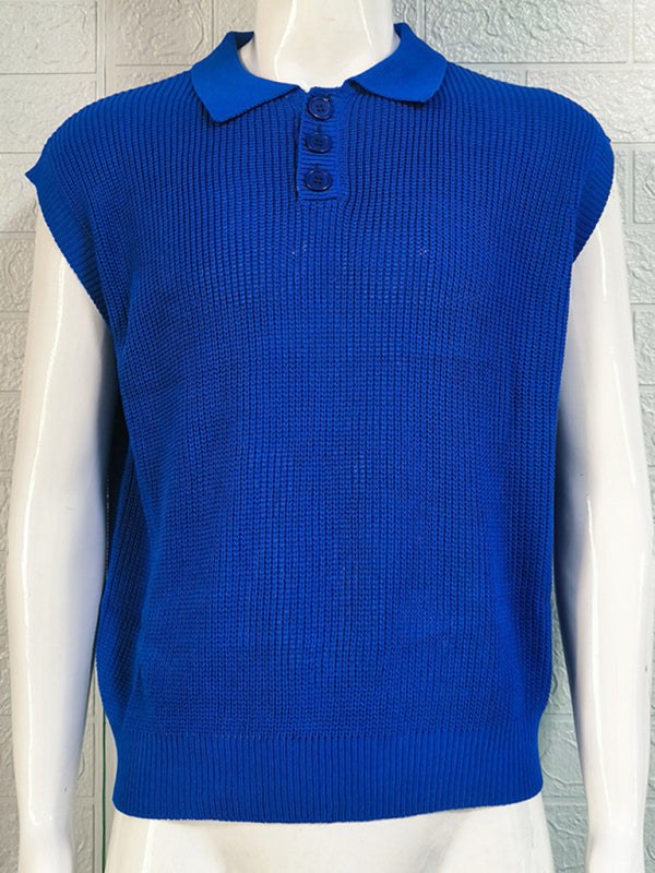 Stylish Men's Knitted Polo Top with Lapel Collar - Solid Color Elegance for Spring-Summer - MENLL