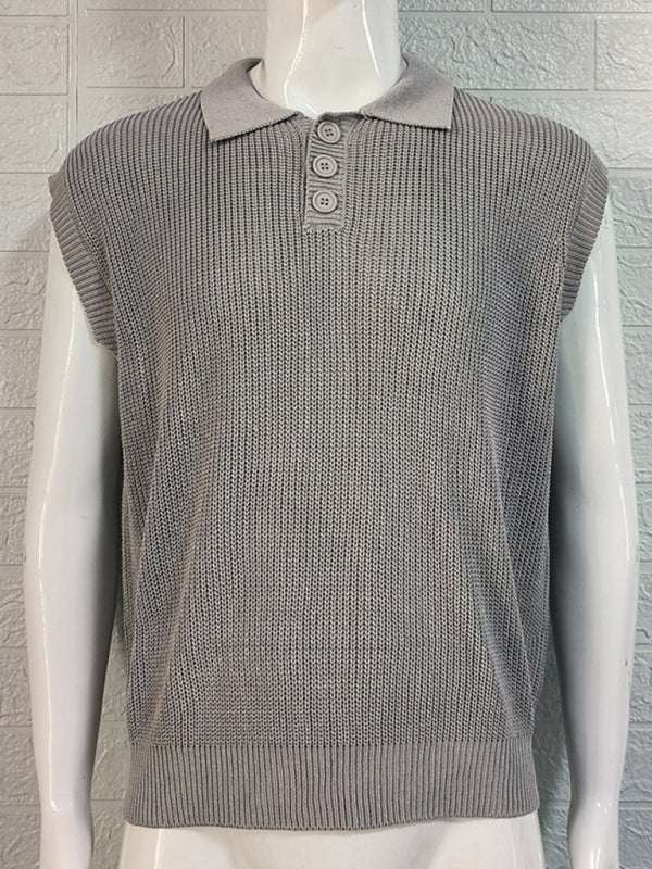 Stylish Men's Knitted Polo Top with Lapel Collar - Solid Color Elegance for Spring-Summer - MENLL