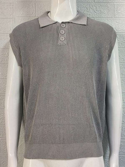 Stylish Men's Knitted Polo Top with Lapel Collar - Solid Color Elegance for Spring-Summer - MENLL