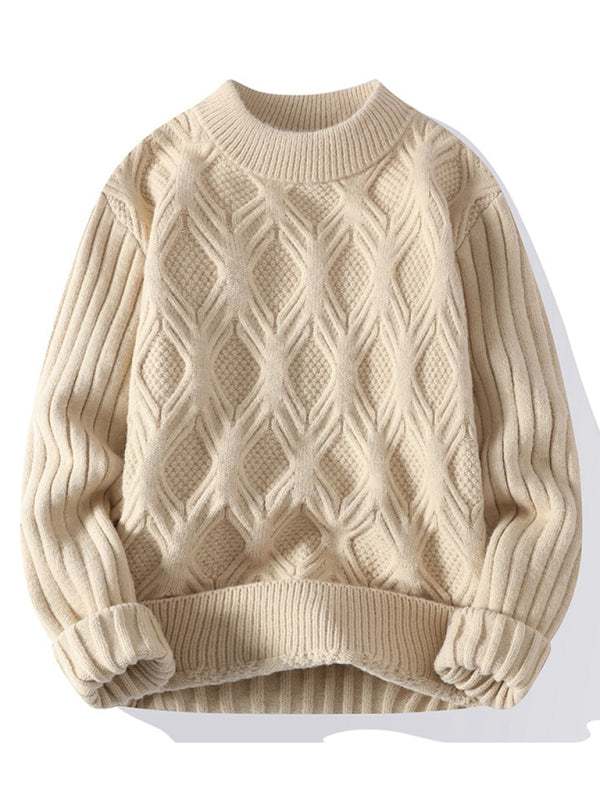Stylish Men's Relaxed Fit Round Neck Knit Sweater for Effortless Fall Fashion - MENLL