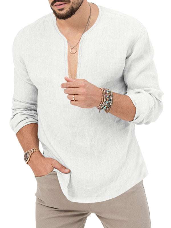 Stylish Men's Slim Fit Long Sleeve Deep V-Neck T-Shirt - Versatile Solid Color Top for Every Season