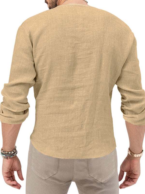 Stylish Men's Slim Fit Long Sleeve Deep V-Neck T-Shirt - Versatile Solid Color Top for Every Season