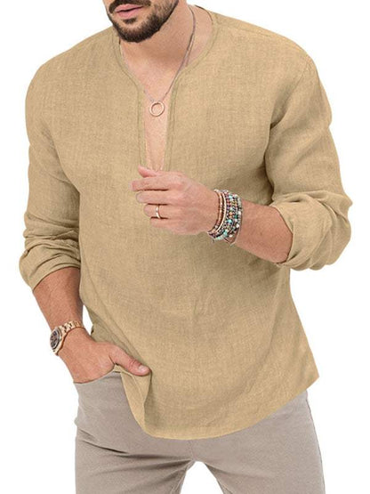 Stylish Men's Slim Fit Long Sleeve Deep V-Neck T-Shirt - Versatile Solid Color Top for Every Season