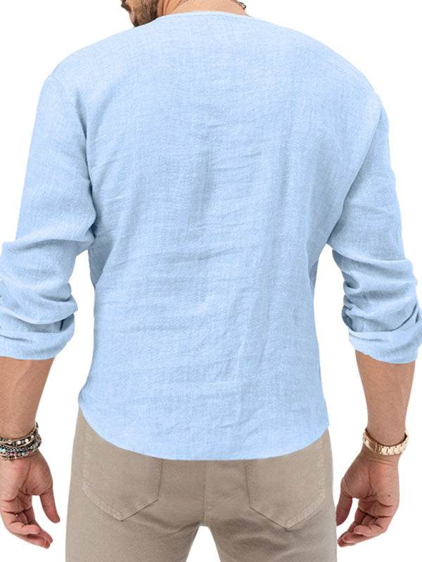 Stylish Men's Slim Fit Long Sleeve Deep V-Neck T-Shirt - Versatile Solid Color Top for Every Season