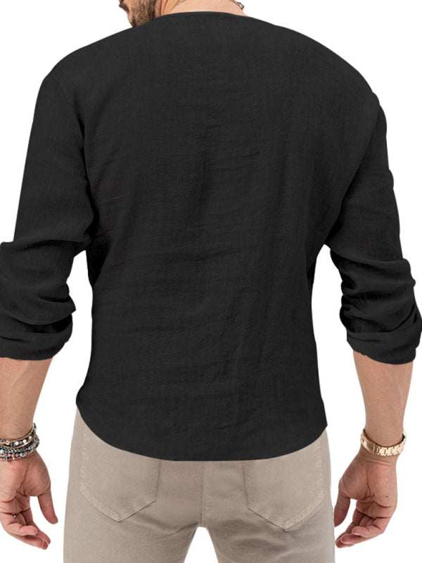 Stylish Men's Slim Fit Long Sleeve Deep V-Neck T-Shirt - Versatile Solid Color Top for Every Season