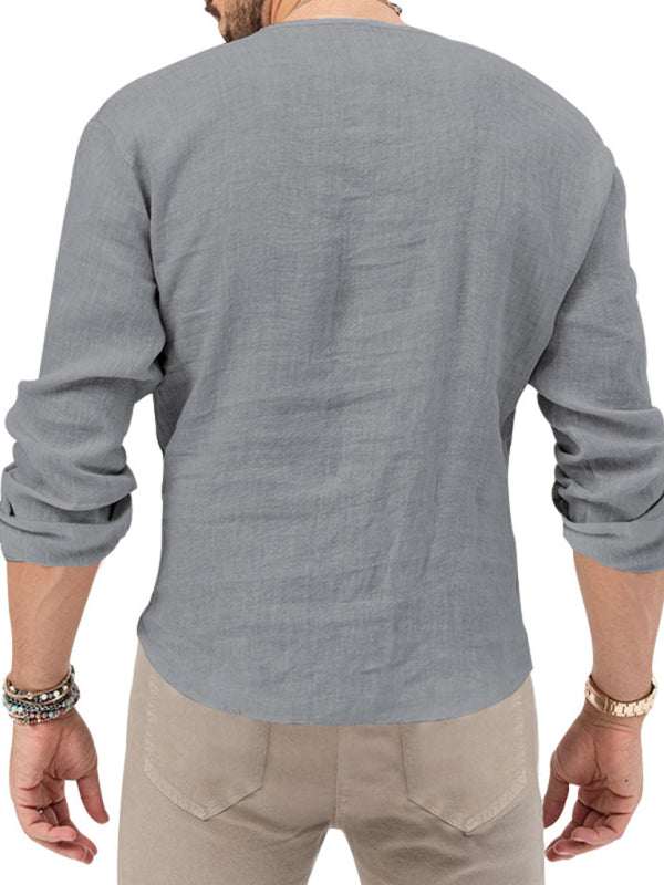 Stylish Men's Slim Fit Long Sleeve Deep V-Neck T-Shirt - Versatile Solid Color Top for Every Season