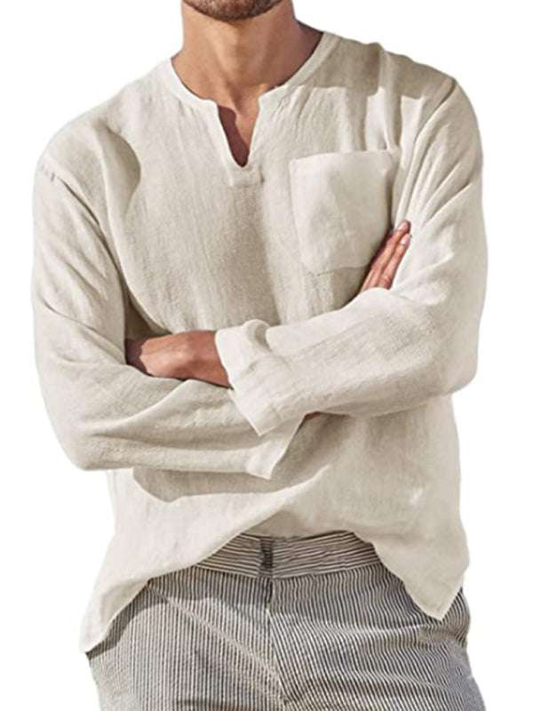 Stylish Men's V-Neck Linen Shirt for Effortless Beach Vibes - MENLL
