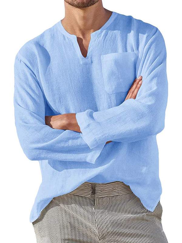 Stylish Men's V-Neck Linen Shirt for Effortless Beach Vibes - MENLL