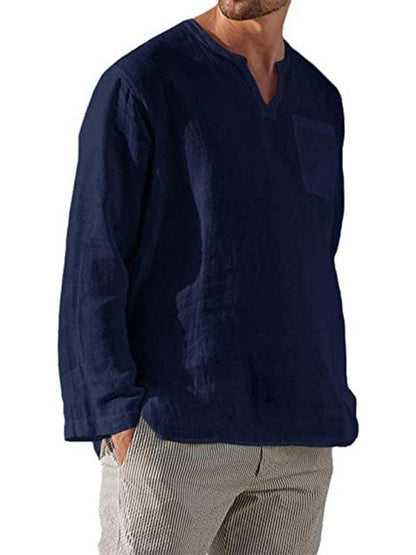 Stylish Men's V-Neck Linen Shirt for Effortless Beach Vibes - MENLL