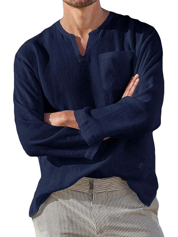 Stylish Men's V-Neck Linen Shirt for Effortless Beach Vibes - MENLL