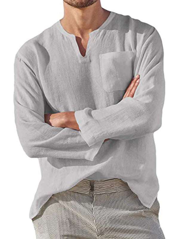 Stylish Men's V-Neck Linen Shirt for Effortless Beach Vibes - MENLL