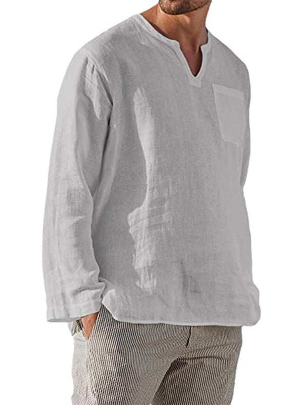 Stylish Men's V-Neck Linen Shirt for Effortless Beach Vibes - MENLL