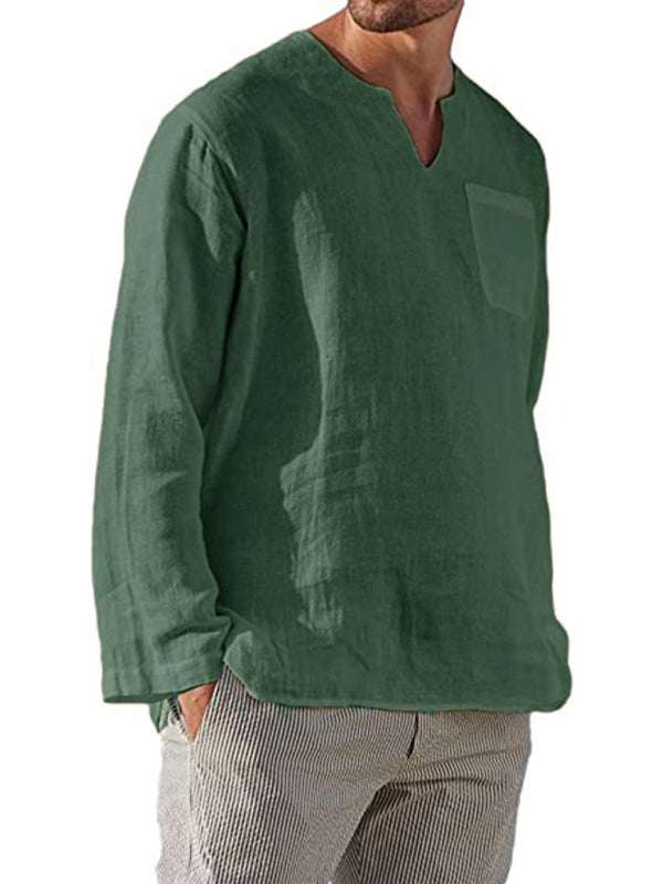 Stylish Men's V-Neck Linen Shirt for Effortless Beach Vibes - MENLL