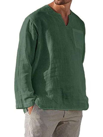 Stylish Men's V-Neck Linen Shirt for Effortless Beach Vibes - MENLL
