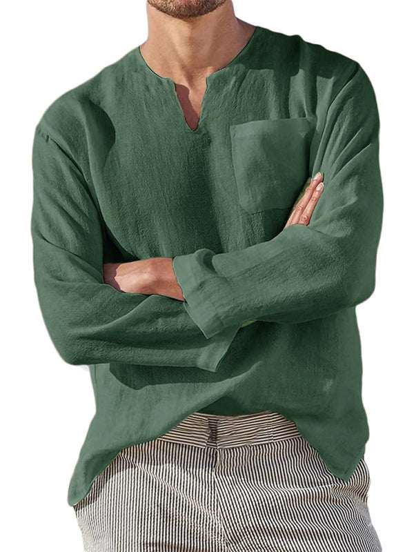 Stylish Men's V-Neck Linen Shirt for Effortless Beach Vibes - MENLL