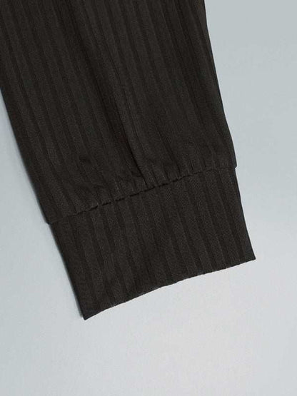 Chic V-Neck Polo with Stand-Up Collar and Vertical Stripes - Perfect for Spring-Summer! - MENLL