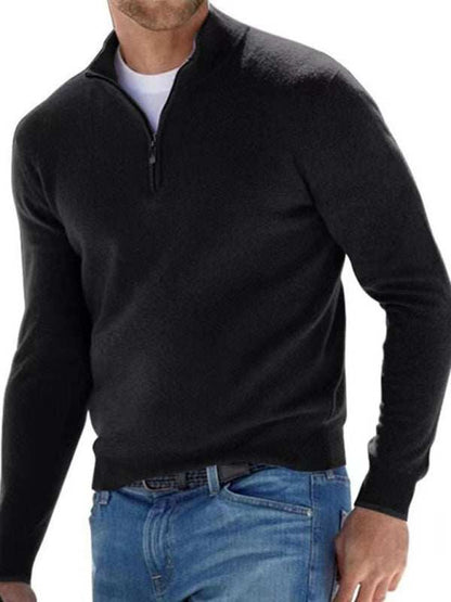 Chic V-Neck Wool Fleece Zippered Long Sleeve Polo Shirt for Effortless Autumn Style