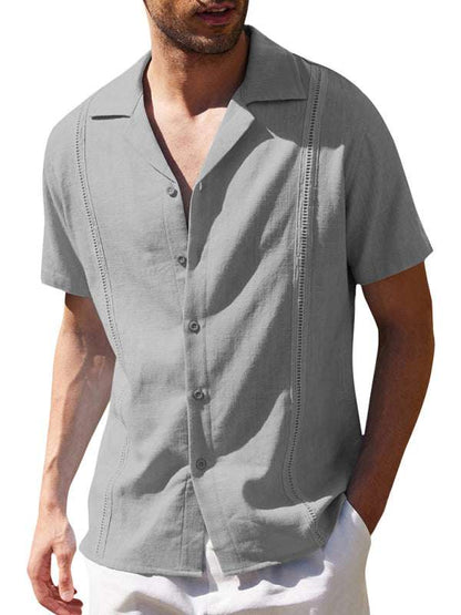 Effortlessly Stylish Men's Cuban Guayabera Linen Beach Shirt - Perfect for Spring-Summer Adventures