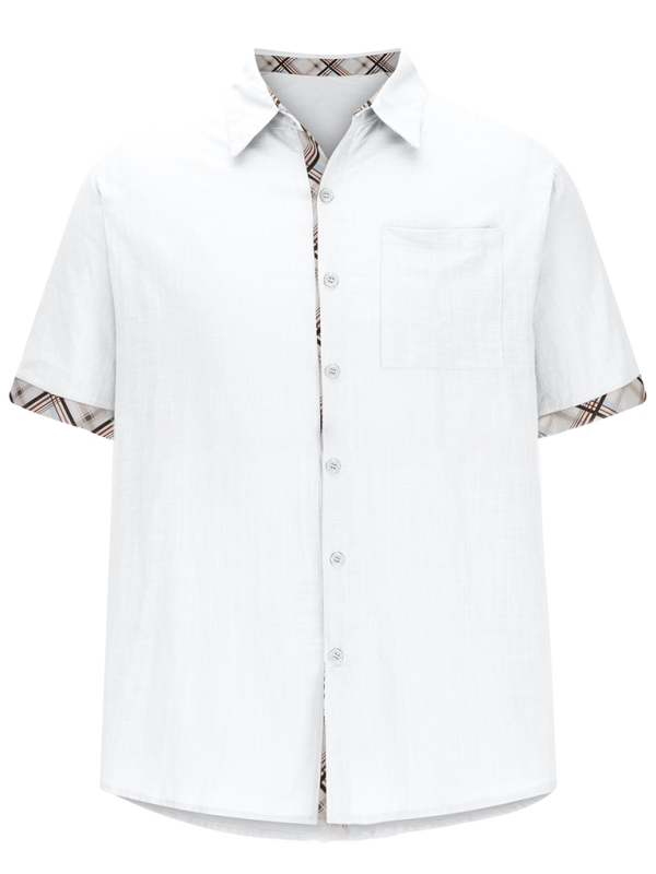 Luxe Men's Short Sleeve Vacation Shirt with Stylish Contrast Lapel - MENLL