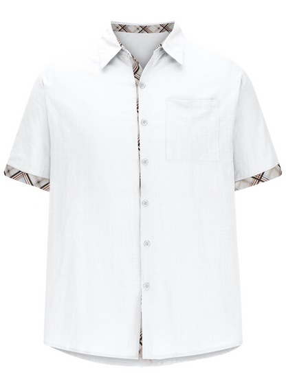 Luxe Men's Short Sleeve Vacation Shirt with Stylish Contrast Lapel - MENLL