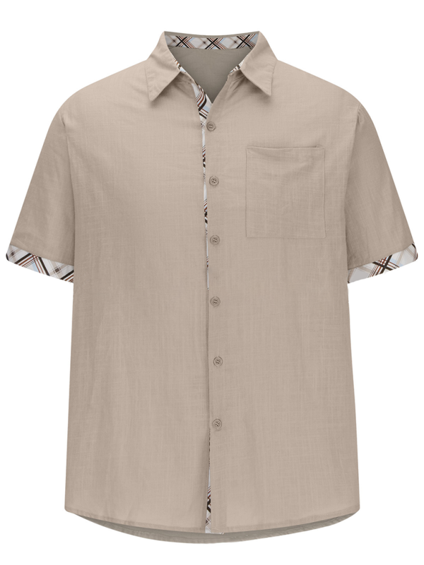 Luxe Men's Short Sleeve Vacation Shirt with Stylish Contrast Lapel - MENLL