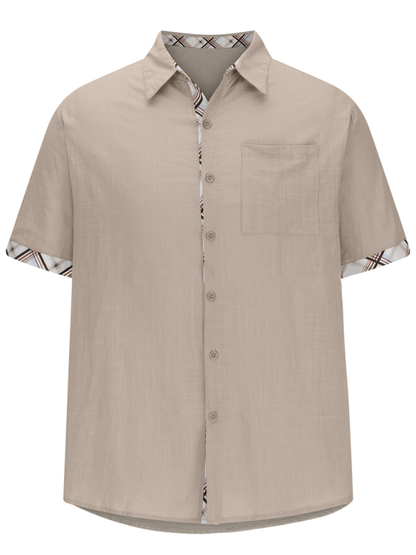 Luxe Men's Short Sleeve Vacation Shirt with Stylish Contrast Lapel - MENLL