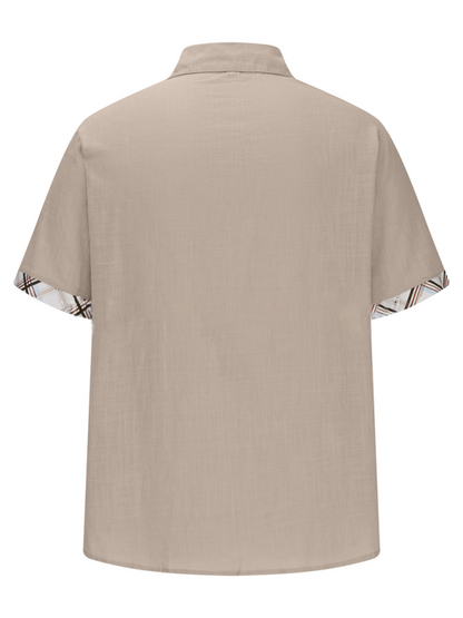 Luxe Men's Short Sleeve Vacation Shirt with Stylish Contrast Lapel - MENLL