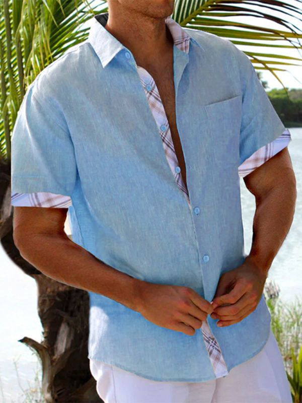 Luxe Men's Short Sleeve Vacation Shirt with Stylish Contrast Lapel - MENLL