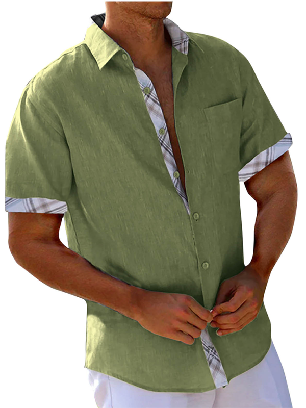 Luxe Men's Short Sleeve Vacation Shirt with Stylish Contrast Lapel - MENLL